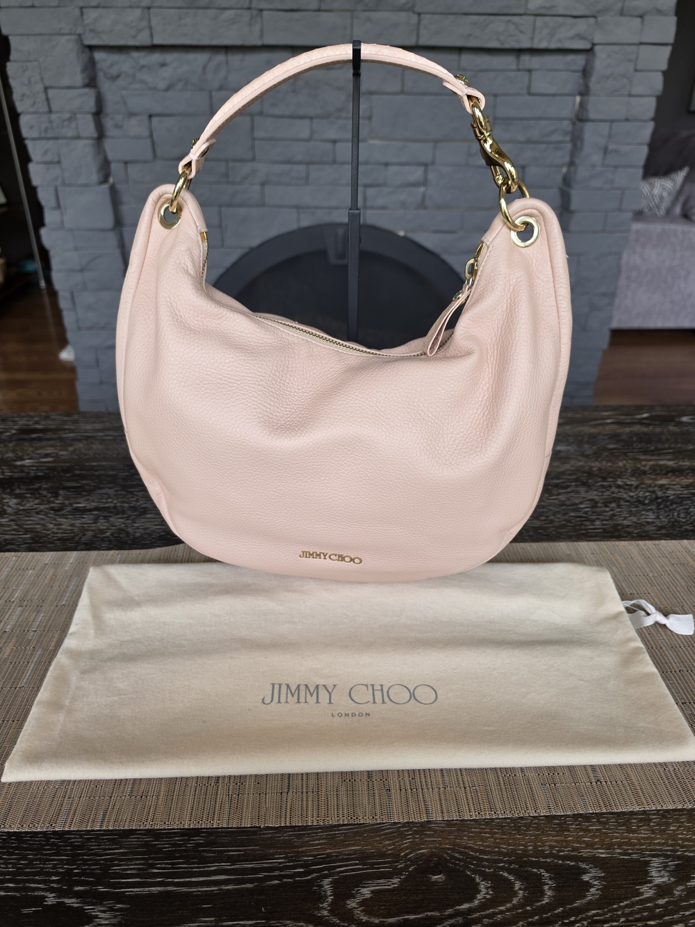Jimmy Choo Pale Blush Pink Pebbled Leather Hobo with Gold Hardware